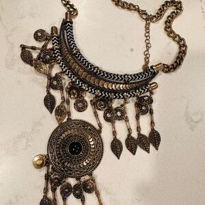 Bohemian Gold and Black Statement Necklace